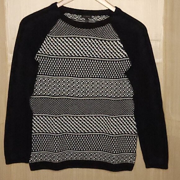 Talbots Womens Lambswool Blend Black White Crew Neck Sweater Medium - Picture 1 of 5